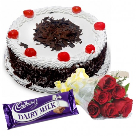 Black Forest Cake , 6 Roses and Chocolates