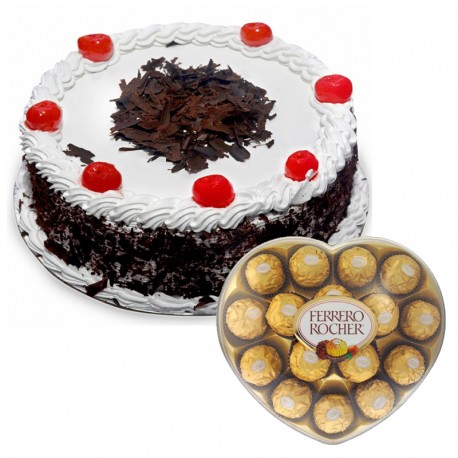 Black Forest Cake with 16 Pcs Ferrero Rocher Chocolates