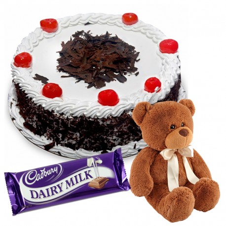 Black Forest Cake with Chocolates and Teddy