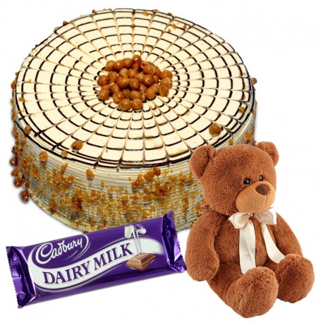 Butter Scotch Cake with Chocolates and Teddy