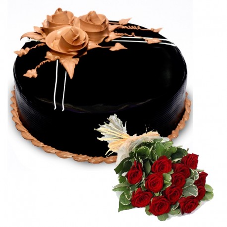 Chocolate Truffle Cake with 12 Roses