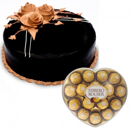 Chocolate Truffle Cake with 16 Pcs Ferrero Rocher Chocolates