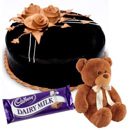 Chocolate Truffle Cake with Chocolates and Teddy