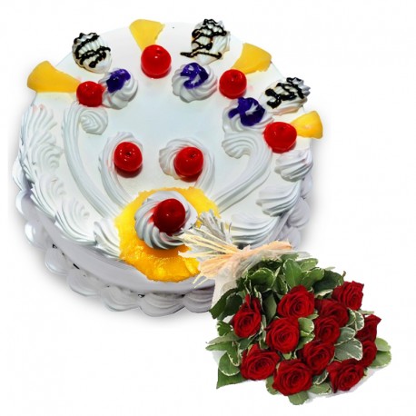 Pineapple Cake with 12 Roses