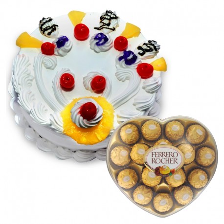 Pineapple Cake with 16 Pcs Ferrero Rocher Chocolates