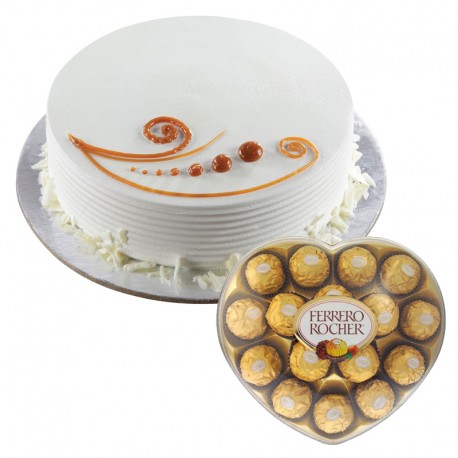 Vanilla Cake with 16 Pcs Ferrero Rocher Chocolates